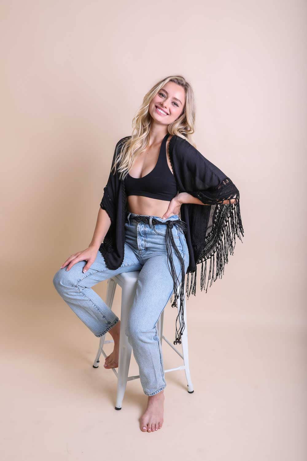 Crochet Tasseled Kimono Wrap