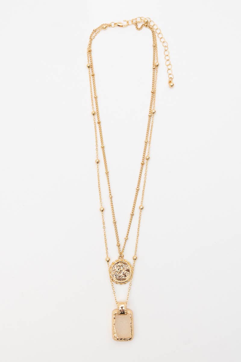 Druzy Quartz & Medallion Necklace