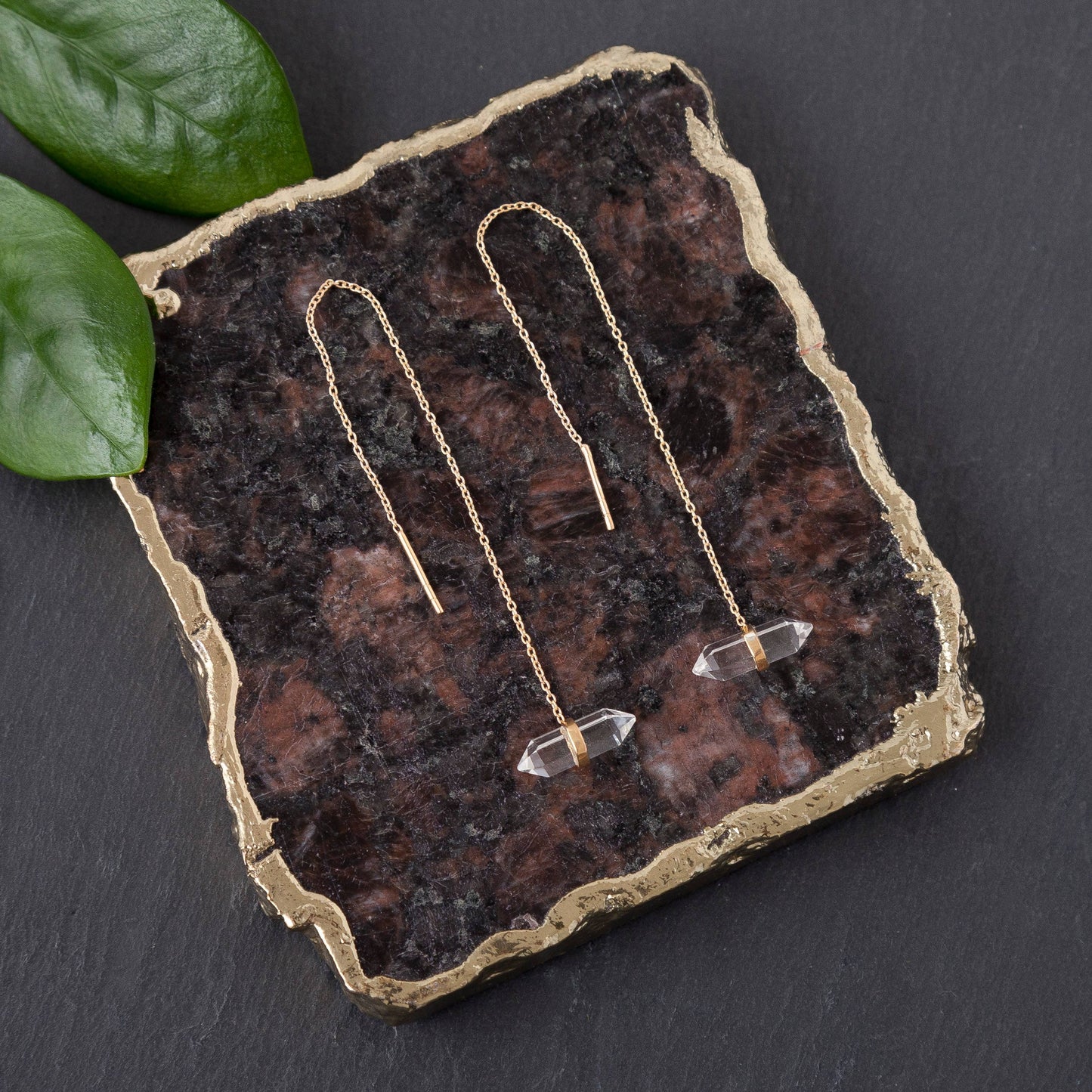 Gold plated Thread Through Crystal Point Earring - Fair Trade