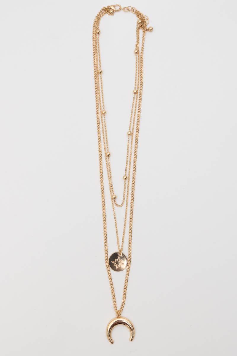 Crescent Moon Layered Gold Necklace 🌜