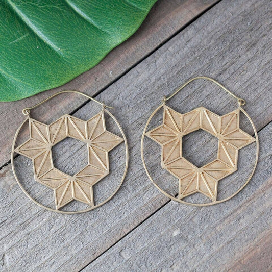 Brass GeoHex Earring - Fair Trade