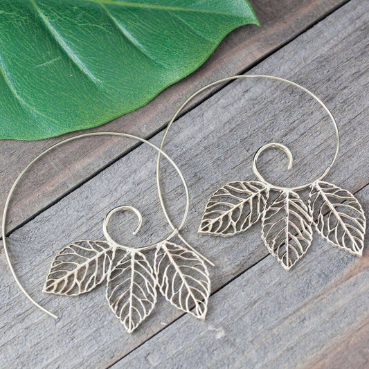 Brass Triple Leaf Earring - Fair Trade