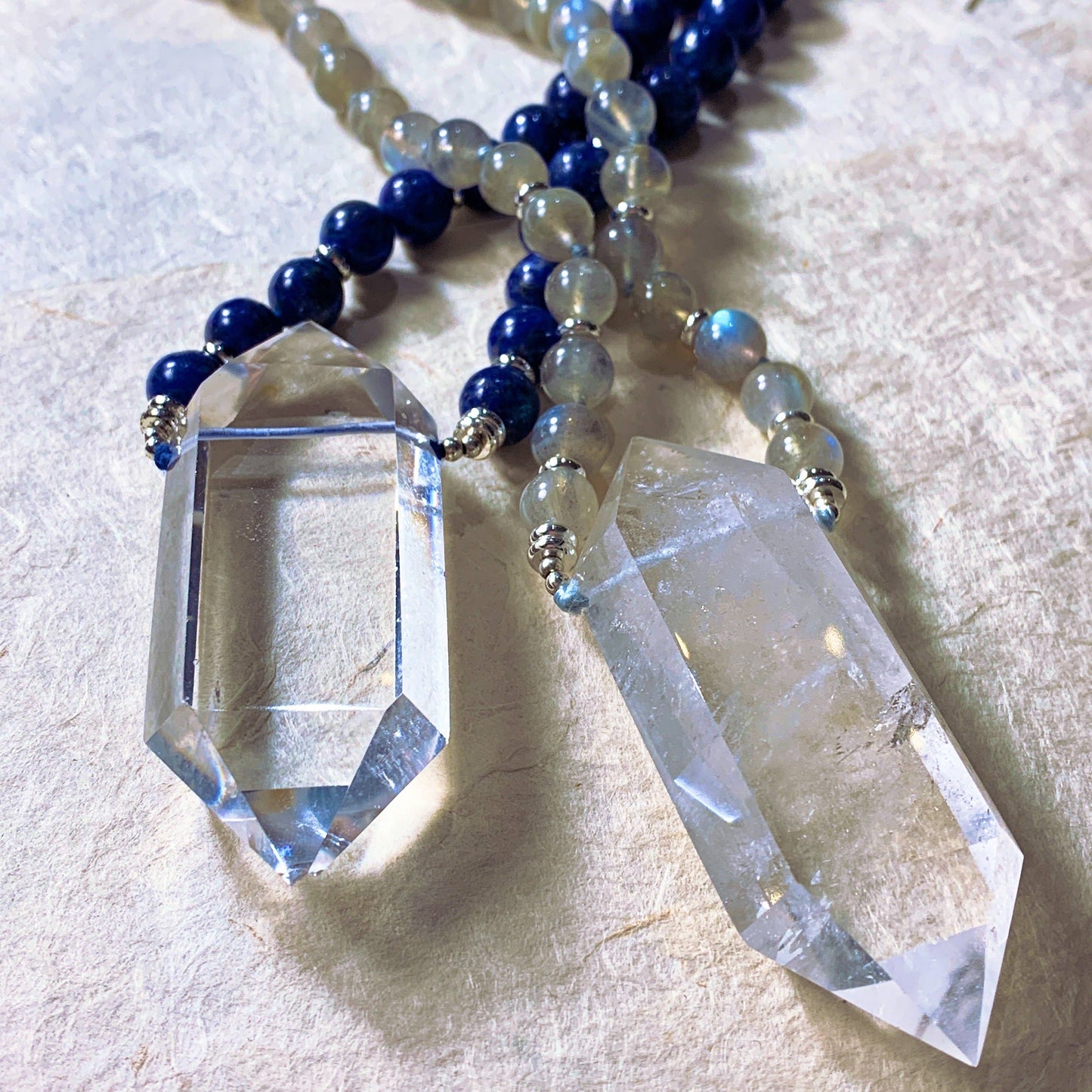 Quartz Crystal Power Necklace - Lapis Lazuli, Amethyst, Lava Stone