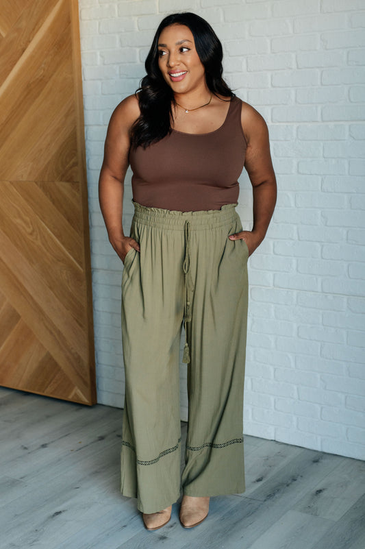 Elastic Waist Drawstring Wide Leg Pants