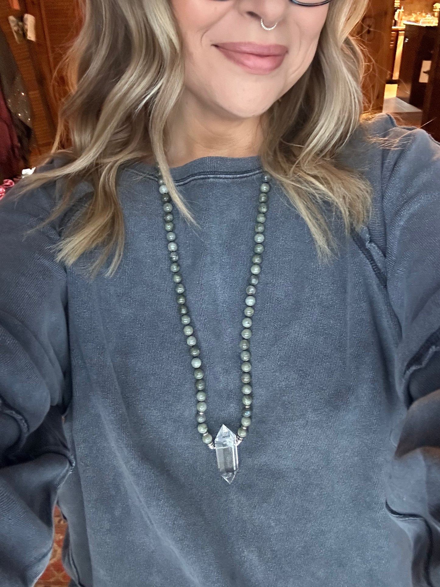 Quartz Crystal Power Necklace - Lapis Lazuli, Amethyst, Lava Stone