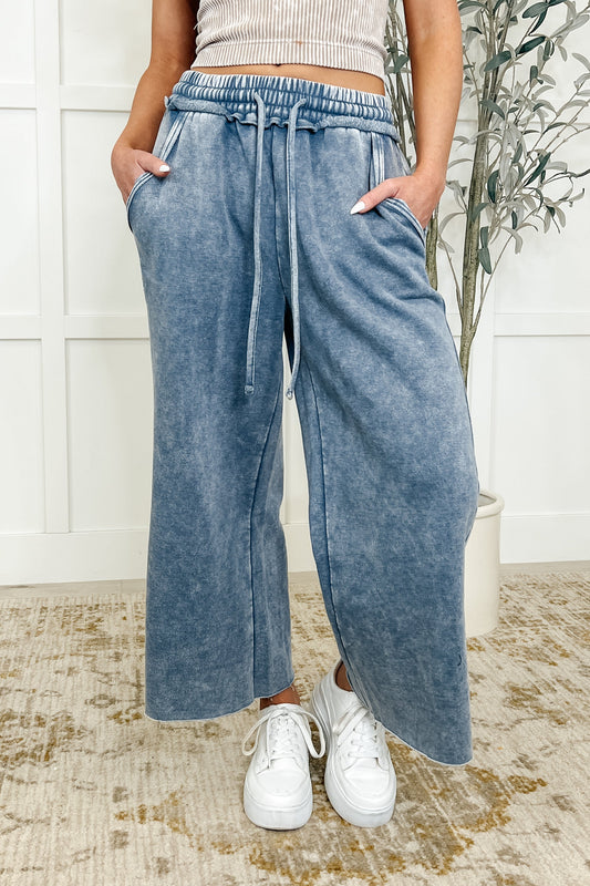 Wide Leg Cropped Pants Blue Grey