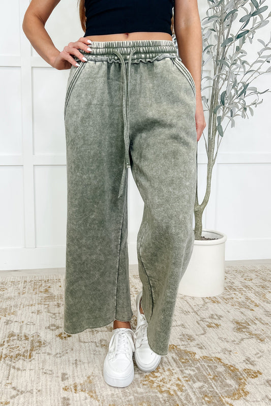 Wide Leg Cropped Pants Lt Olive