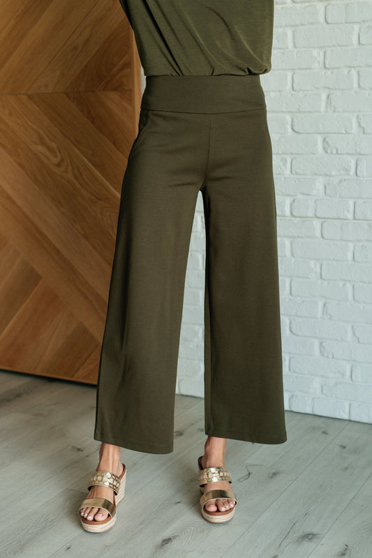 Wide Leg Crop Pants in Olive