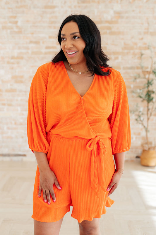 3/4 Sleeve Short Romper in Tangerine