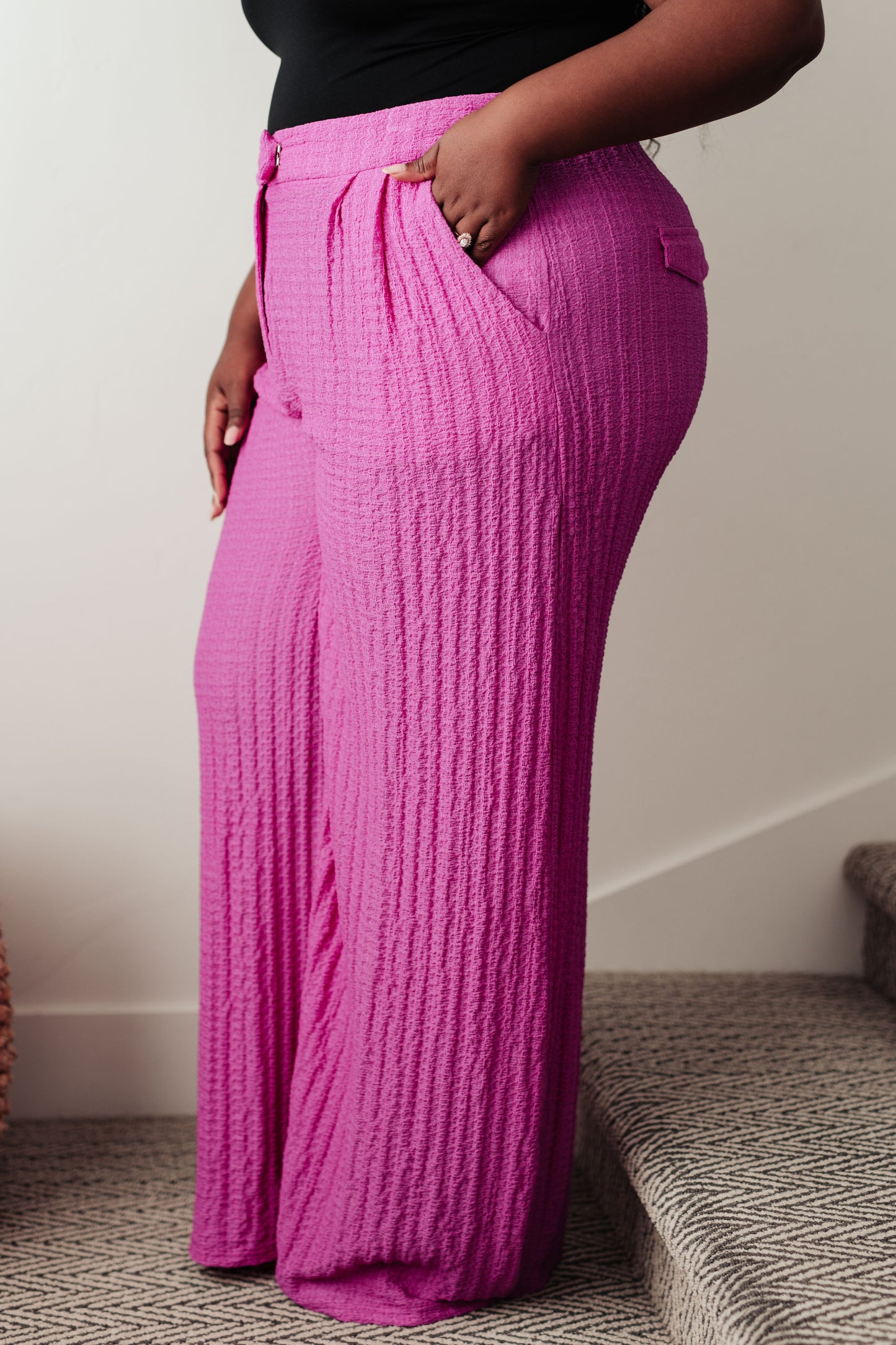 Davi & Dani Crinkle Wide Leg Pants in Hot Pink