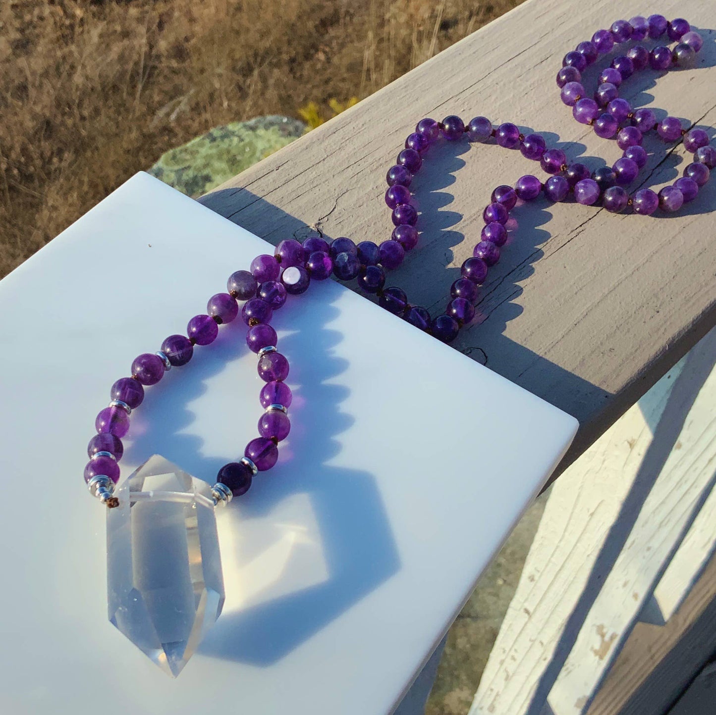 Quartz Crystal Power Necklace - Lapis Lazuli, Amethyst, Lava Stone