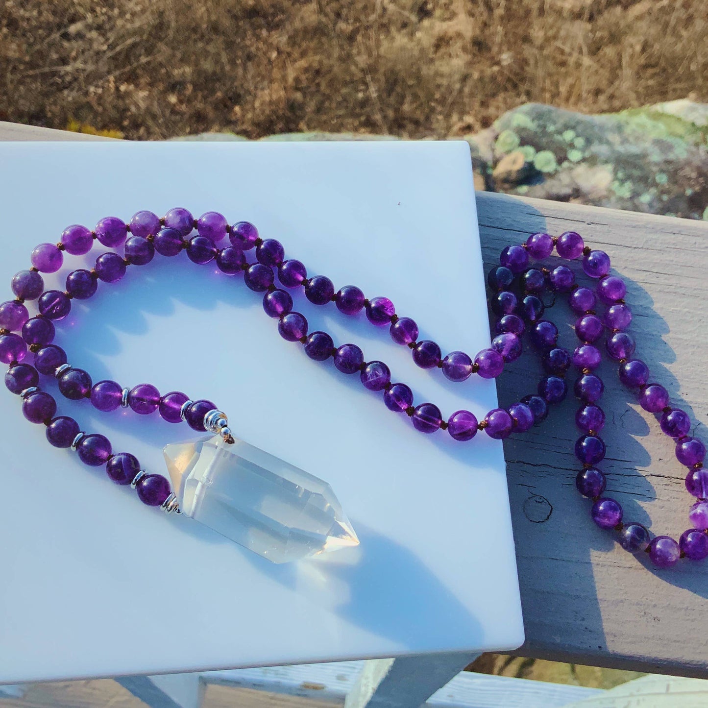Quartz Crystal Power Necklace - Lapis Lazuli, Amethyst, Lava Stone