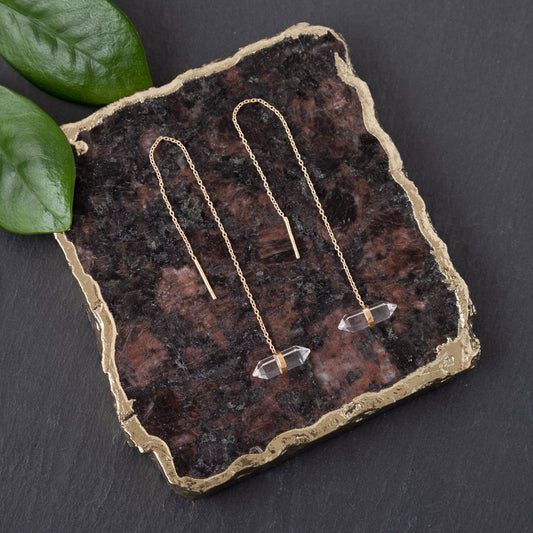 Gold plated Thread Through Crystal Point Earring - Fair Trade