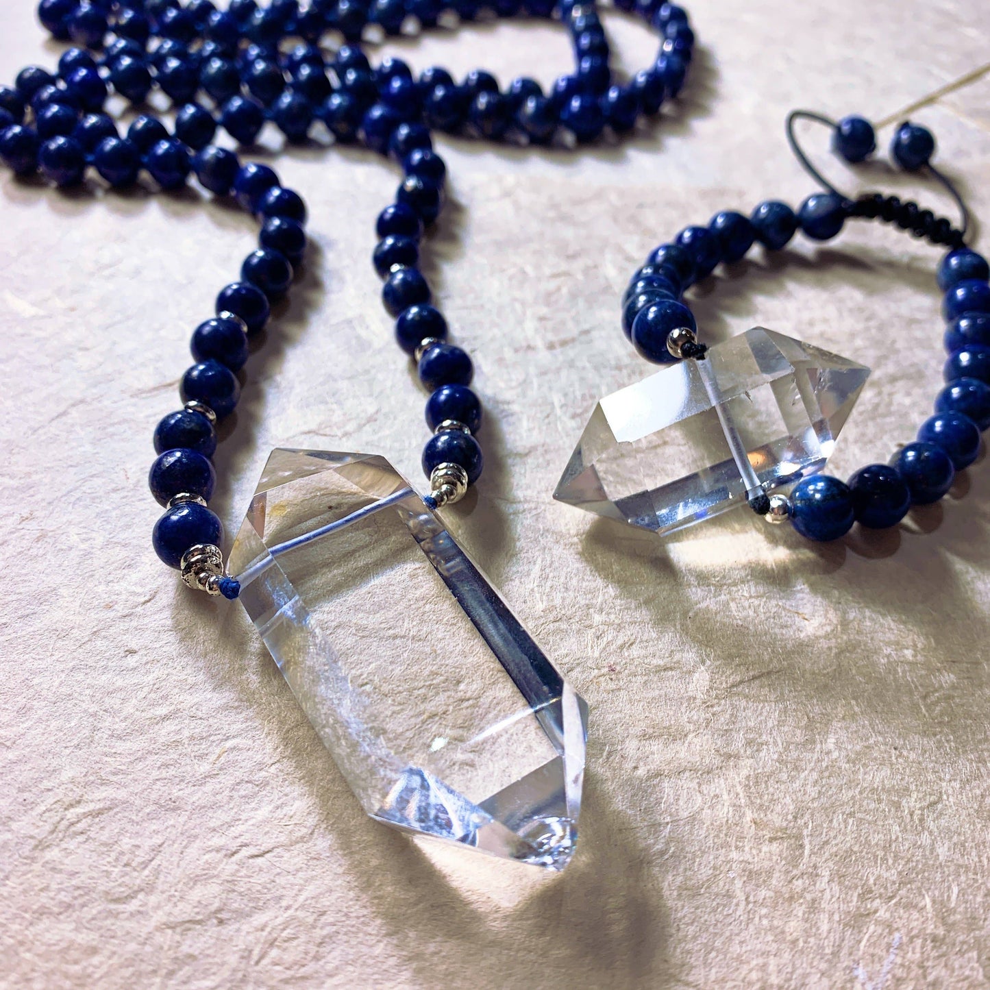 Quartz Crystal Power Necklace - Lapis Lazuli, Amethyst, Lava Stone